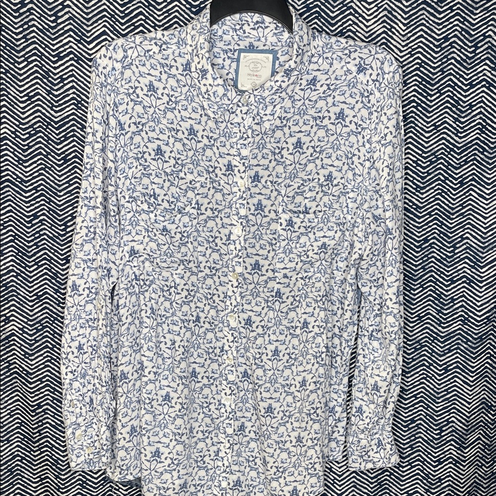 Style & Co. Blue and White Floral Button Down Shirt